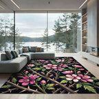 Blooming Pink Briar Rose Garden Rug