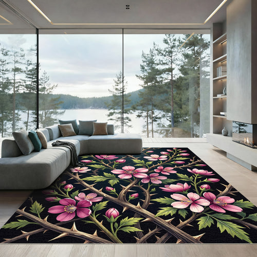 Blooming Pink Briar Rose Garden Rug