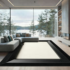 Bold Black Geometric Frame Border Rug