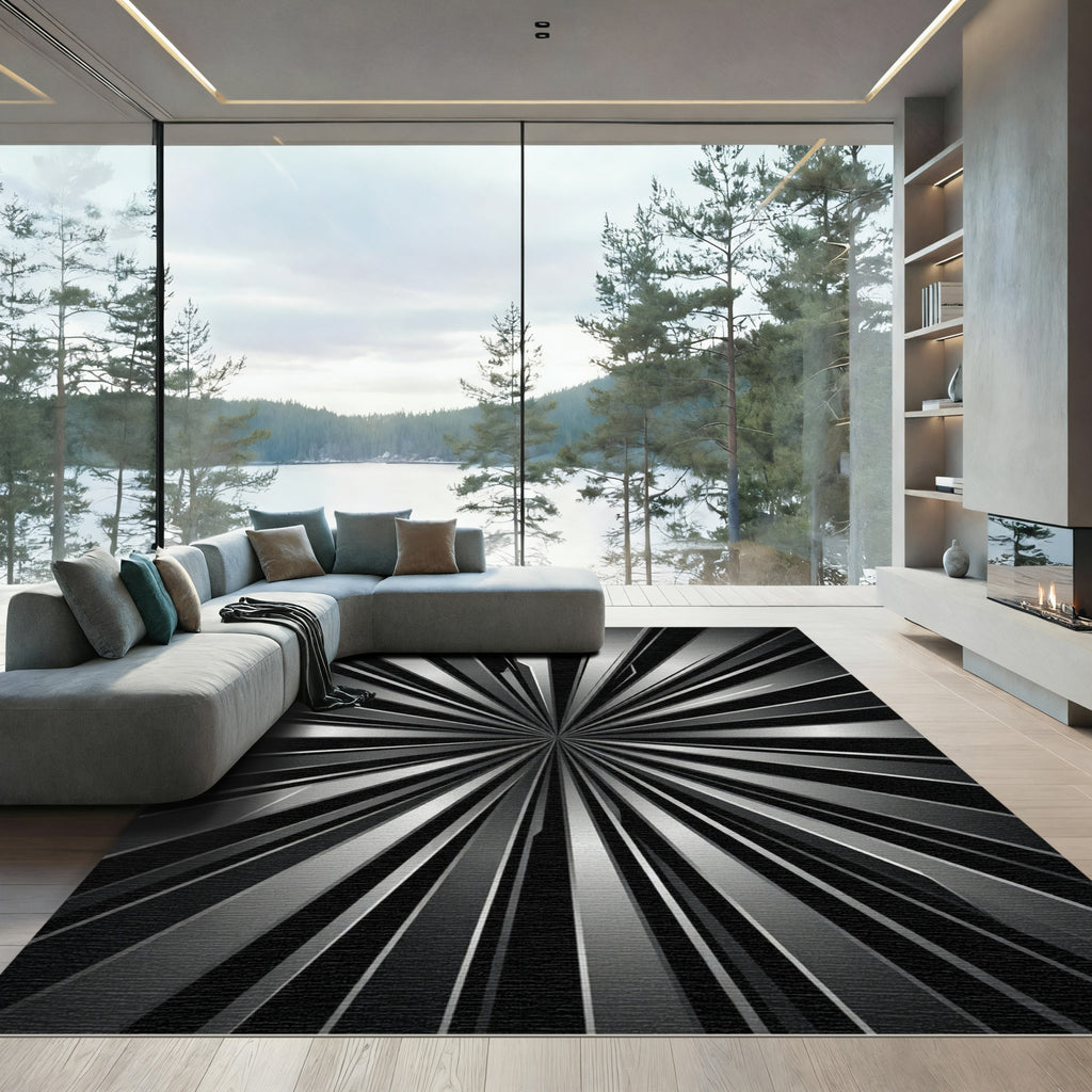 Modern Grey Burst Abstract Rug