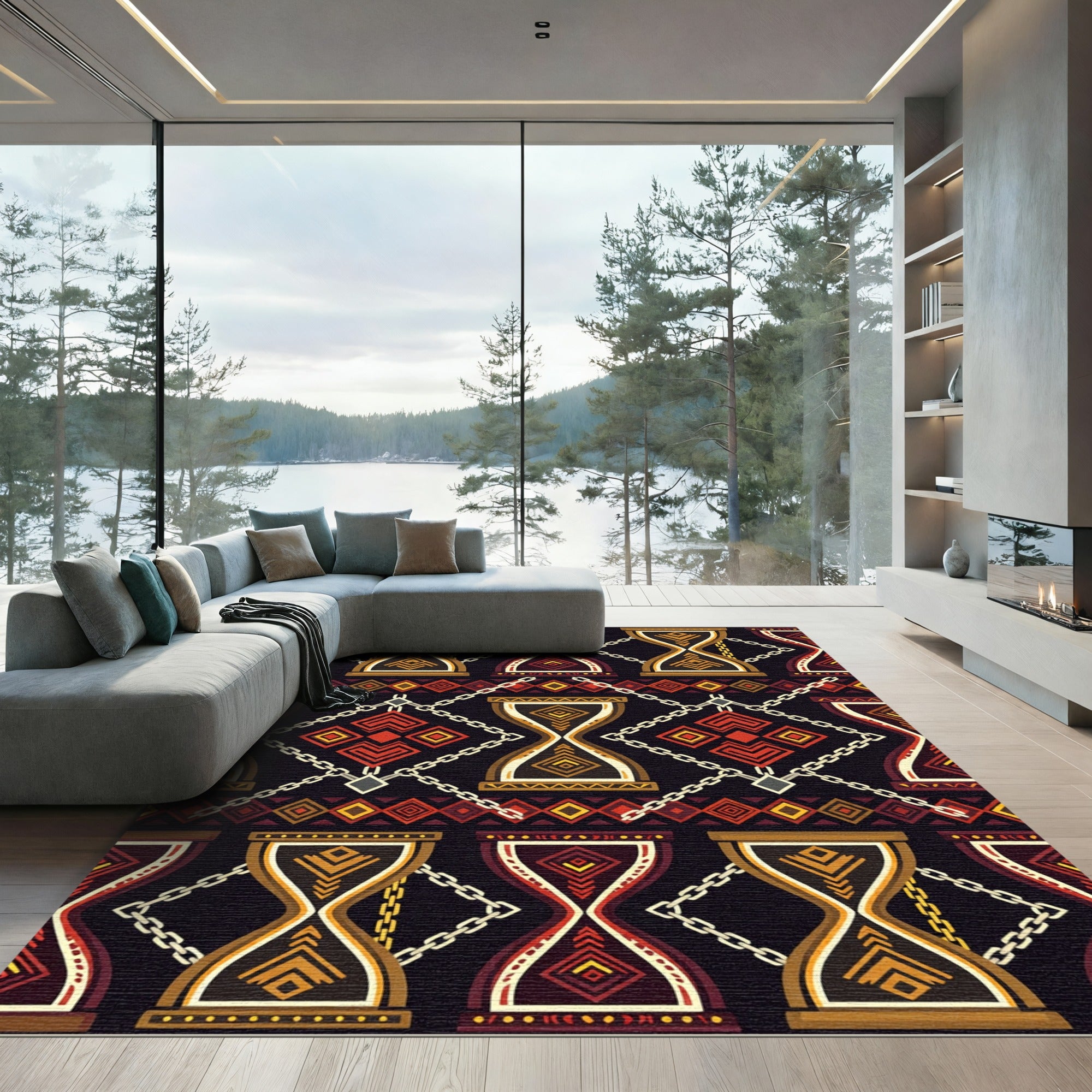 Tribal Hourglass Chain Geometric Earthy Rug