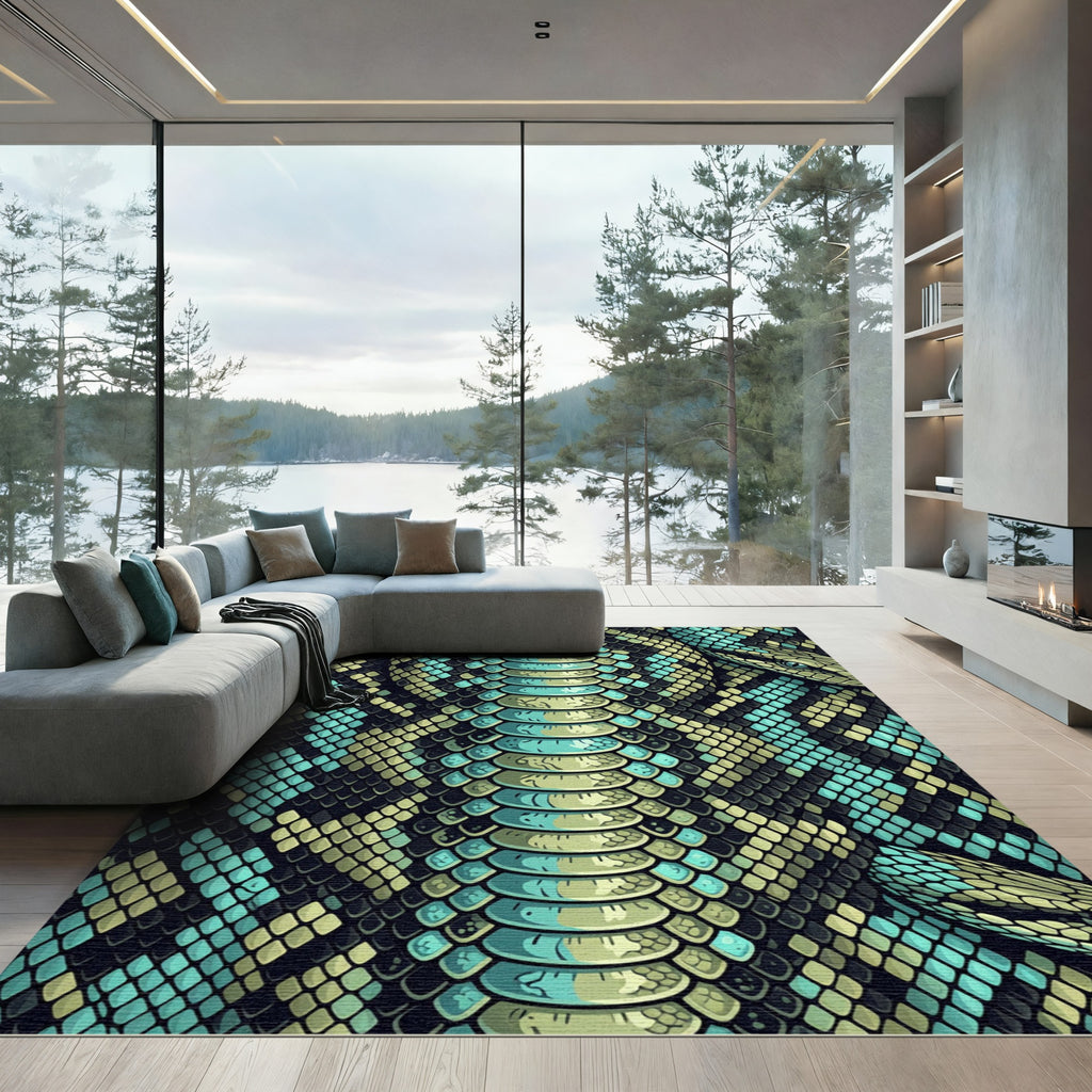 Teal and Sage Serpent Scale Texture Rug
