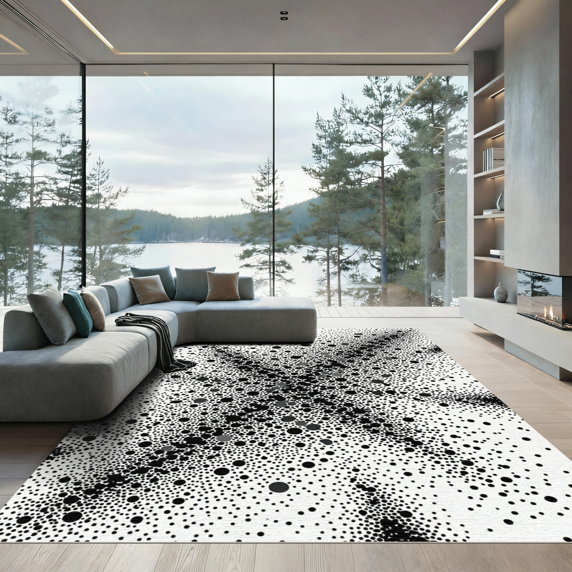 Black and White Abstract Polka Dot Rug