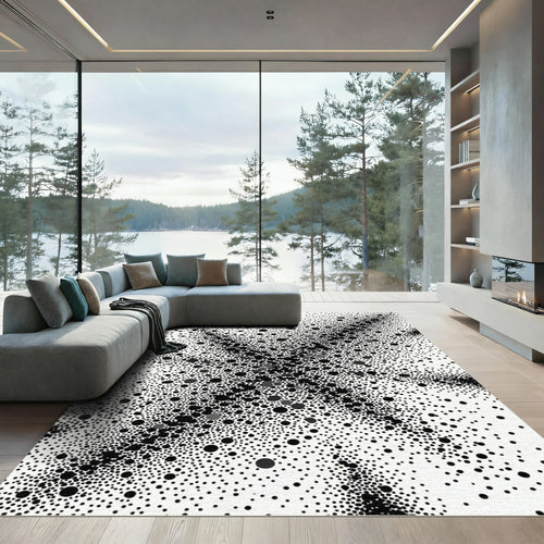 Black and White Abstract Polka Dot Rug