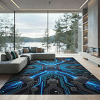Glowing Cybernetic Fusion Tech Circuit Rug
