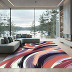 Abstract Swirling Crimson and Lavender Brushstroke Rug