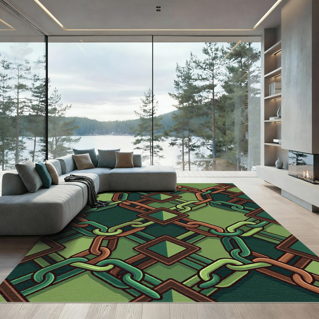 Emerald Geometric Chain Link Art Rug