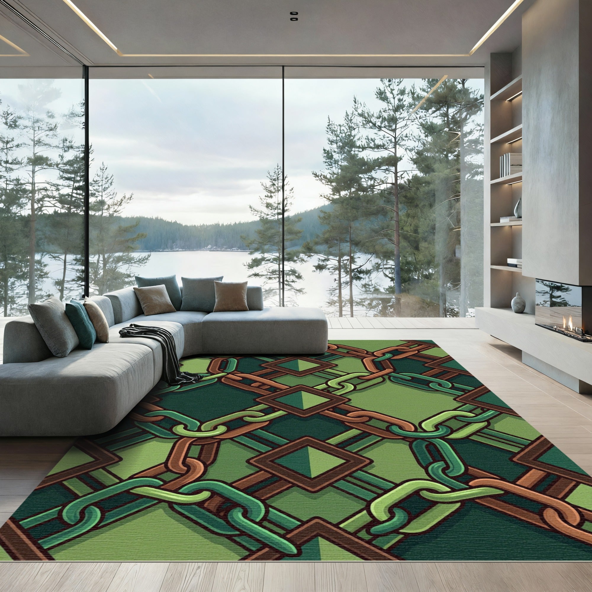 Emerald Geometric Chain Link Art Rug