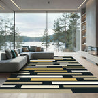 Gold Cream Gray Horizontal Stripe Rug