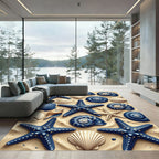 Nautical Blue Starfish Shell Collection Rug