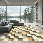 Modern Neutral Toned Three Dimensional Cube Rug
