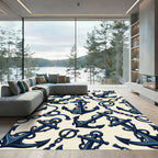 Navy Nautical Anchor Rope Illustration Rug