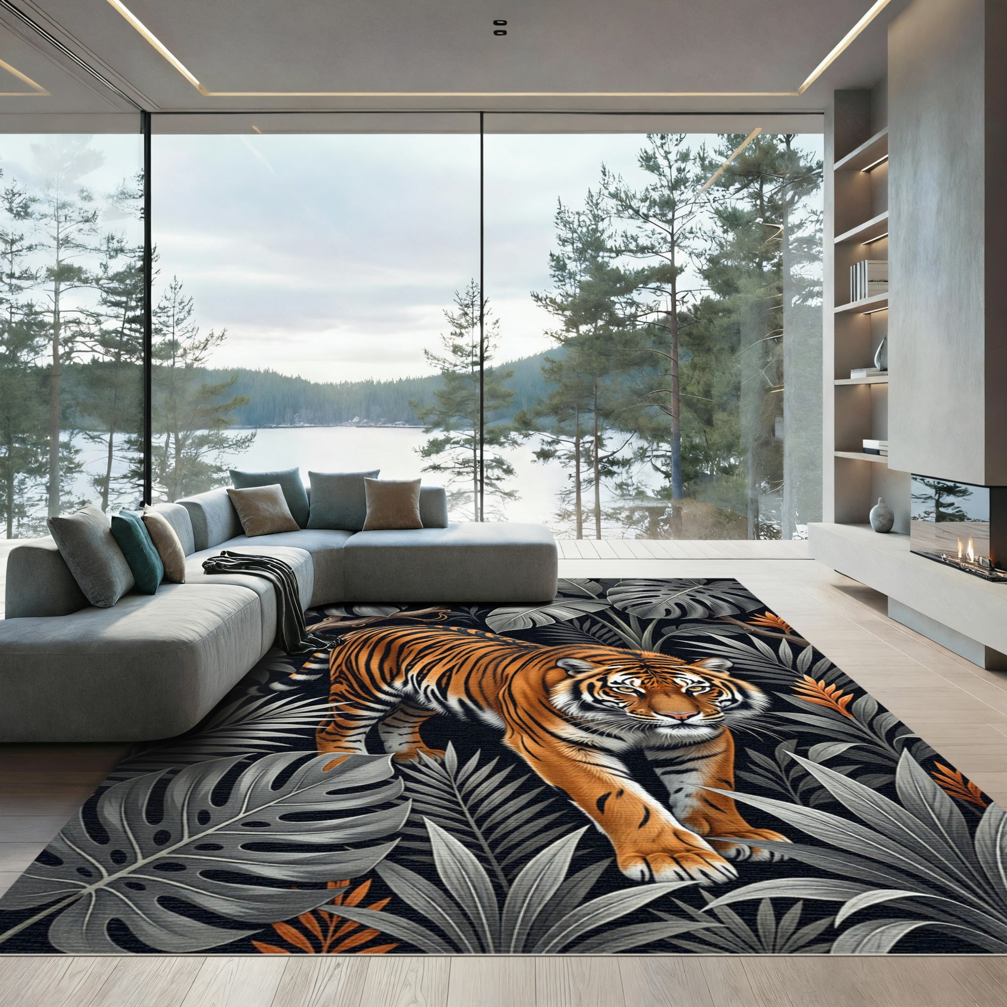 Striking Orange Tiger Lush Jungle Art Rug