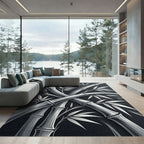Silver Bamboo Stalks Branching Leaves Rug