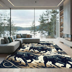 Ink Black Bull Southwest Rope Star Rug