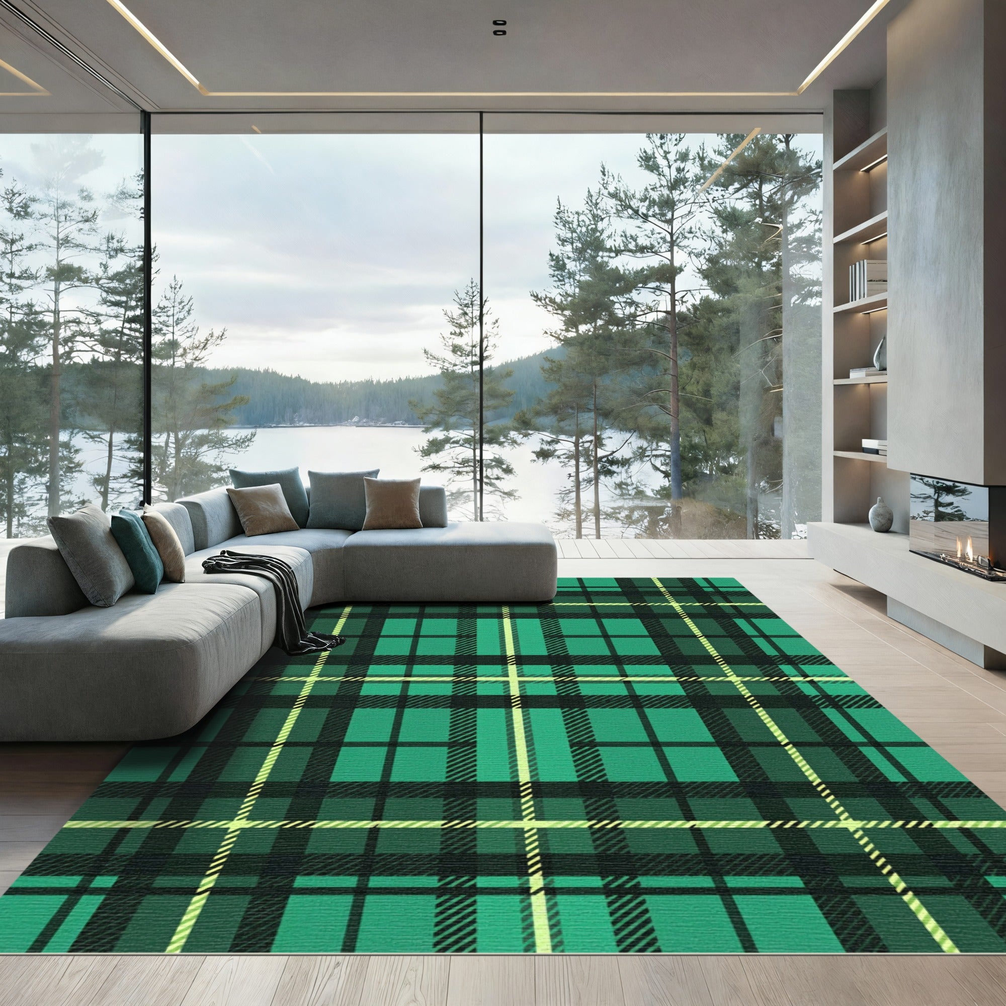 Classic Emerald Tartan Checked Plaid Rug