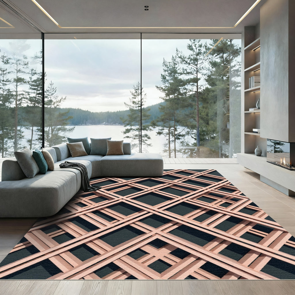 Blush Pink Intersecting Geometric Trellis Rug