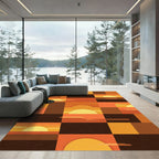 Geometric Sunset Grid Warm Amber Art Rug
