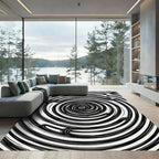 Minimalist Black and White Hypnotic Swirl Rug