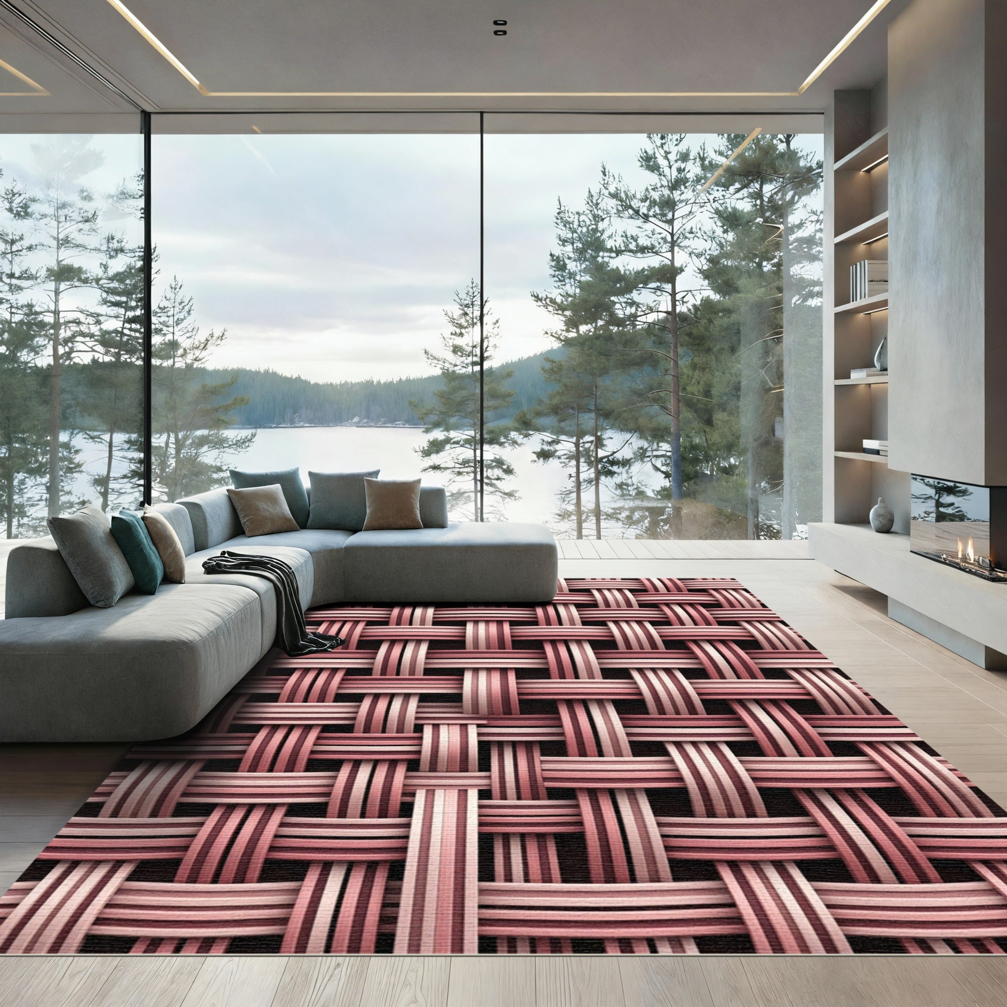 Woven Rose Gold Stripe Texture Rug