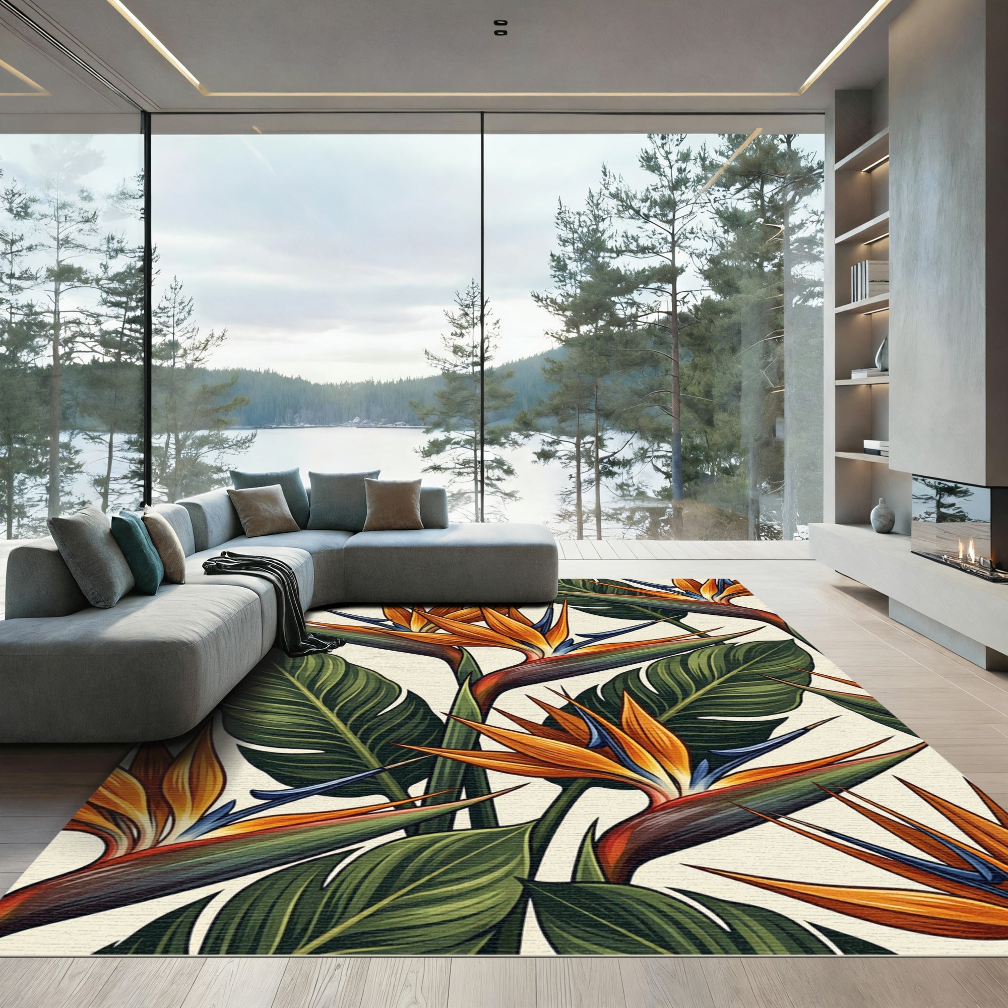 Lush Tropical Bird of Paradise Foliage Rug