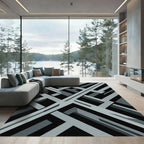 Modern Grey Geometric Interlocking Abstract Lines Rug
