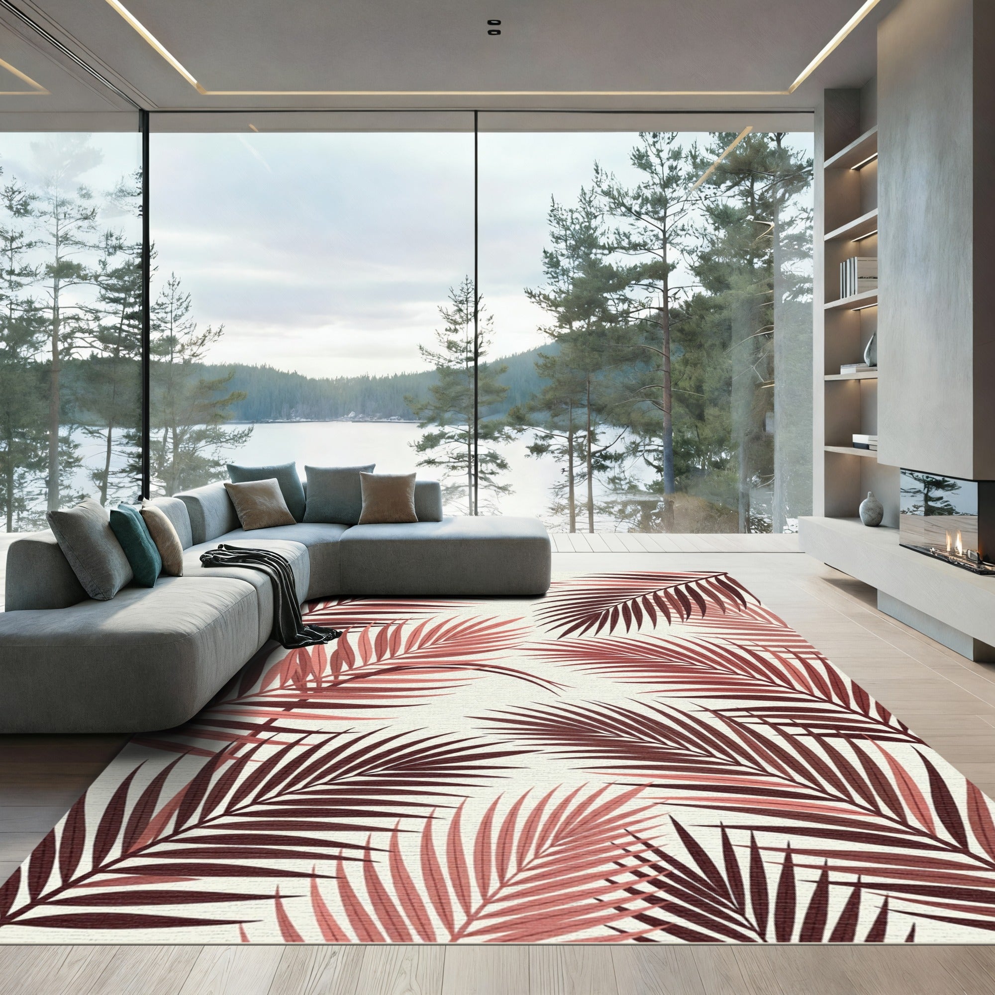 Crimson Palm Frond Repeat Rug
