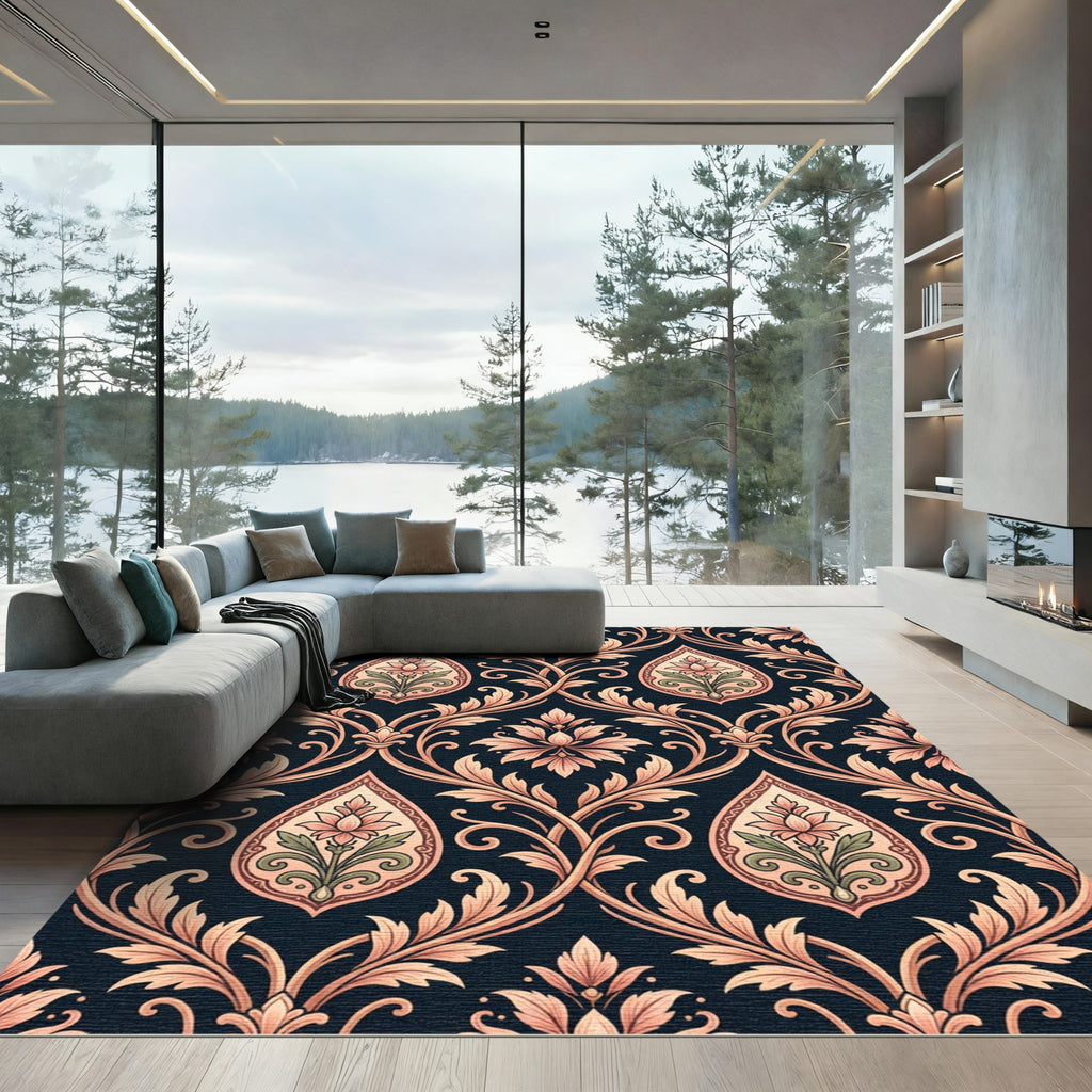 Peach Floral Paisley Damask Rug
