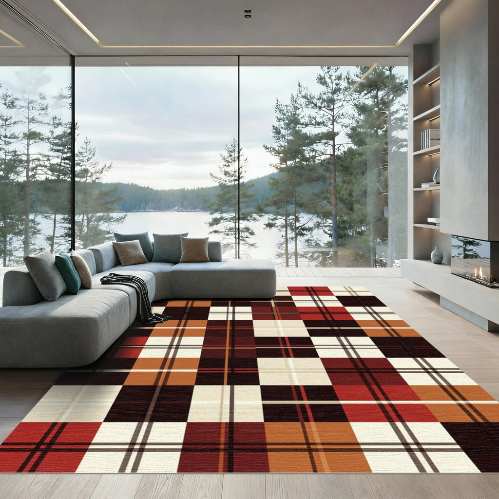 Rustic Red and Earthy Plaid Grid Rug