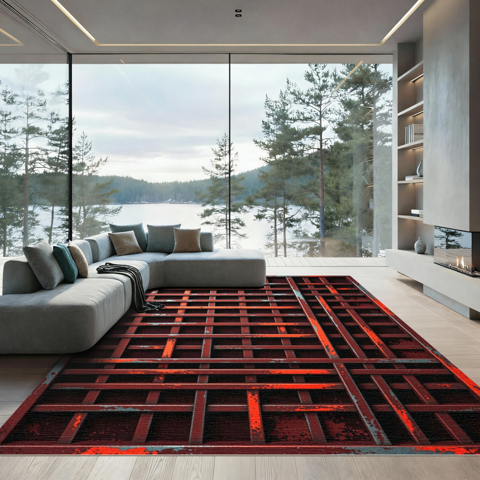 Rusty Red Lattice Texture Rug