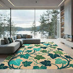 Elegant Emerald Ivy Botanical Swirl Rug