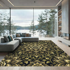 Elegant Golden Rose Floral Medallion Rug