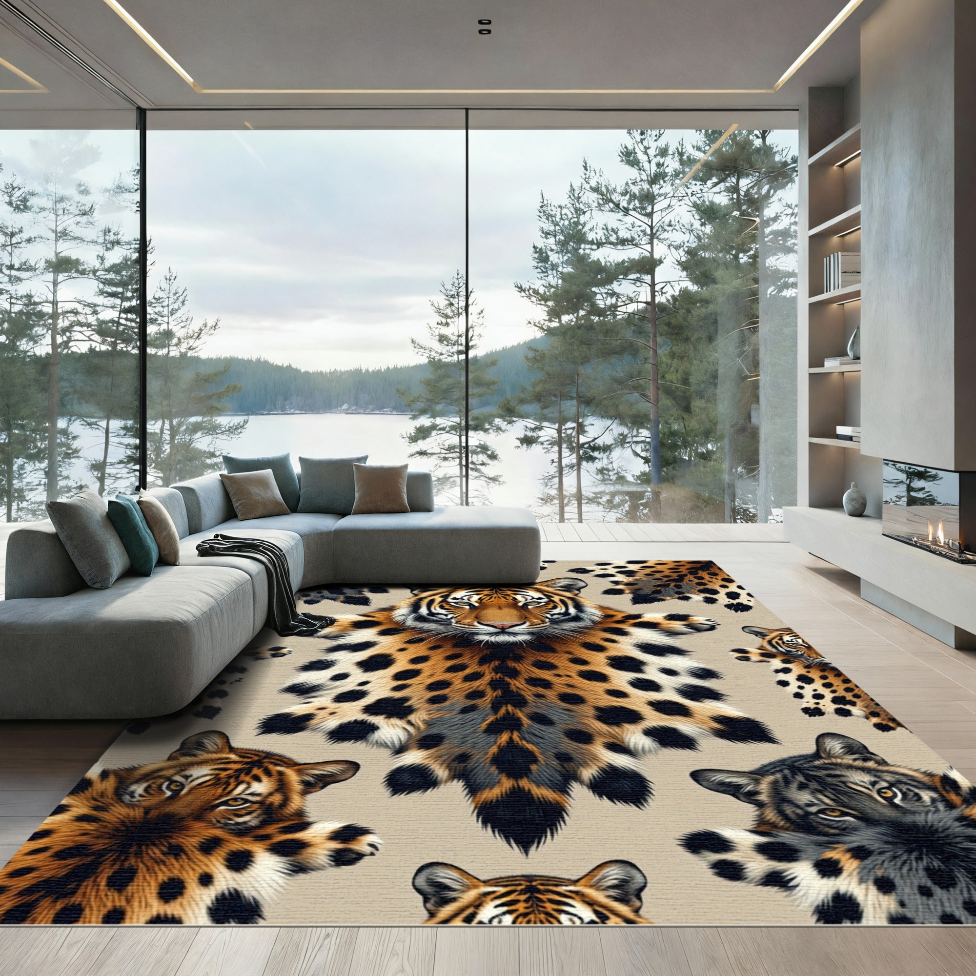 Bold Tiger Leopard Fusion Animal Art Rug