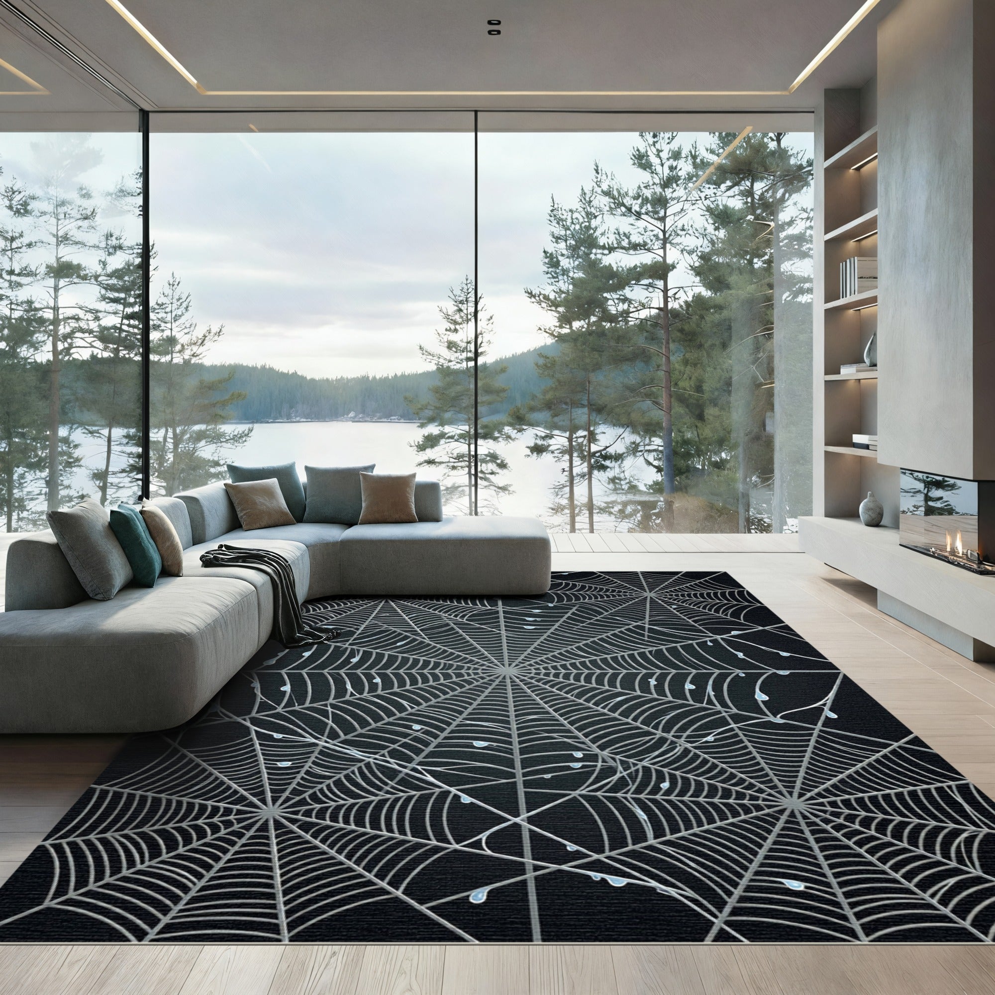 Silver Dewy Cobweb Arrangement Rug