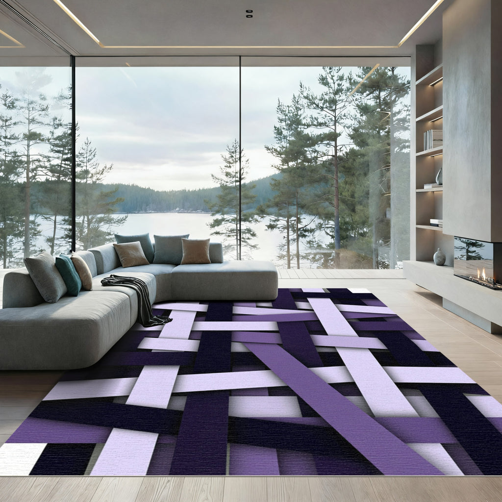 Modern Purple Interwoven Geometric Ribbon Rug