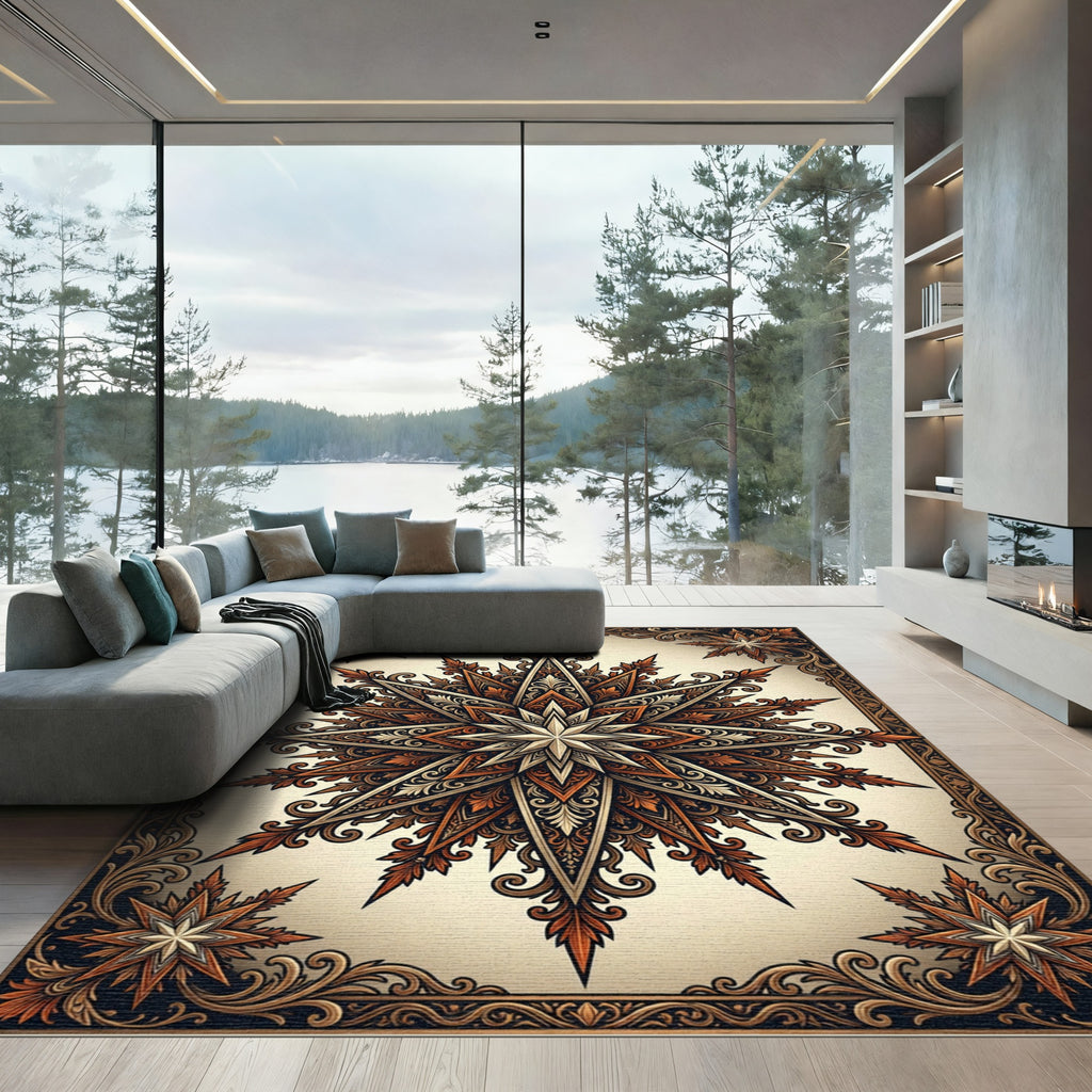 Ornate Amber Starburst Medallion Rug