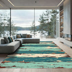 Distressed Teal Wood Grain Stripe Rug