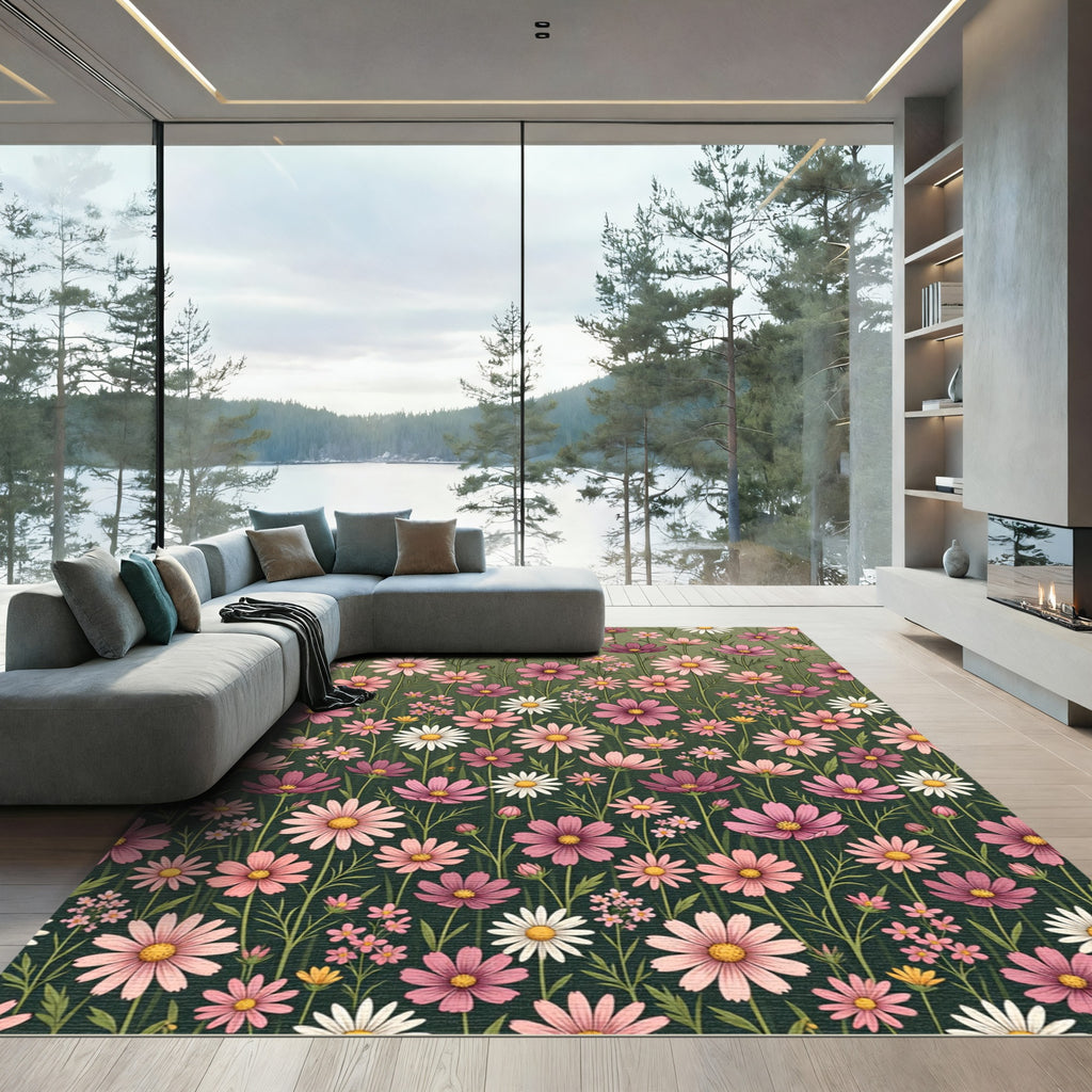 Pink Violet Cosmos Meadow Rug