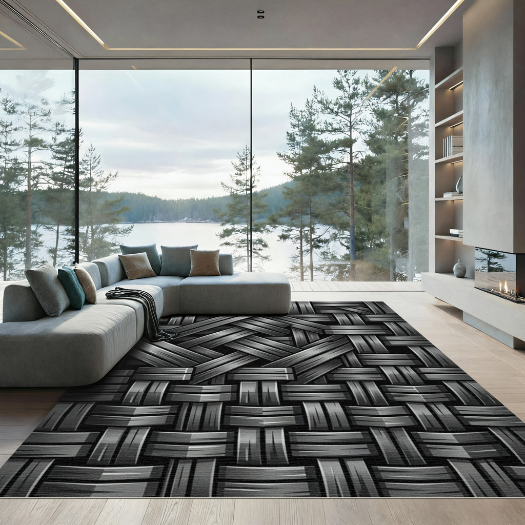 Monochrome Metallic Woven Geometric Weave Rug