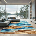 Deep Blue Ocean Wave Watercolor Rug