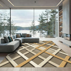 Neutral Interlocking Lattice Geometric Area Rug