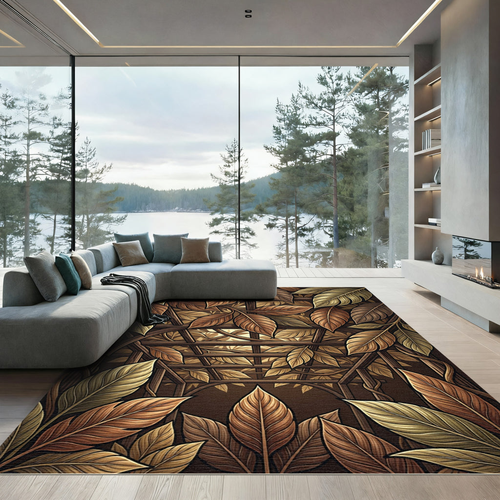 Earthy Autumn Greenhouse Leaf Vine Rug