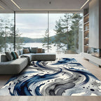 Deep Blue Gray Abstract Swirl Splatter Rug