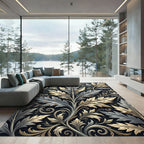 Elegant Silver and Gold Leaf Art Rug