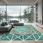 Modern Sage Geometric Layered Lattice Rug