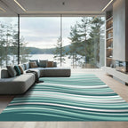 Layered Teal Blue Abstract Ripple Rug