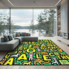 Vibrant Yellow Doodle Animals Alphabet Rug