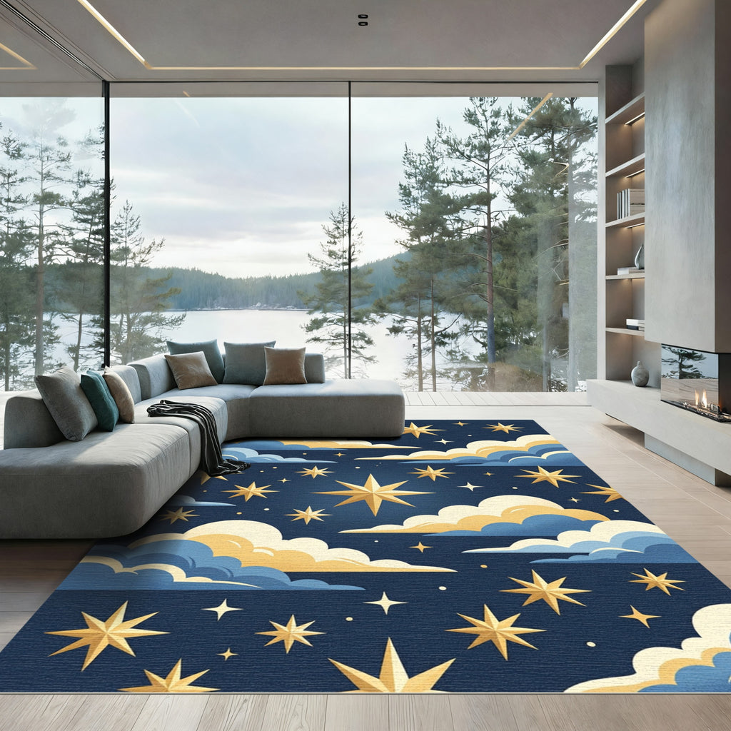 Golden Starry Night Sky Rug