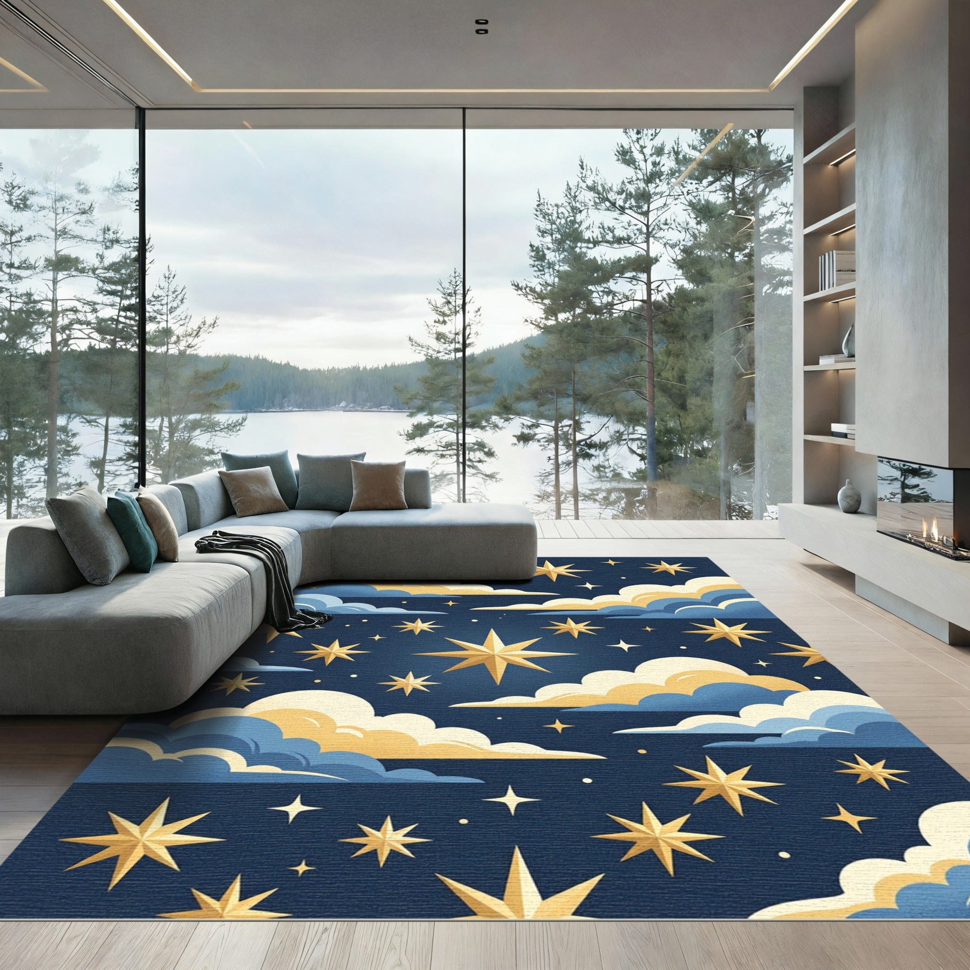 Golden Starry Night Sky Rug