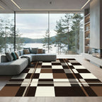 Dark Brown Cream Checkered Plaid Rug